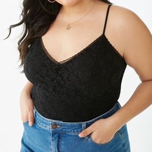 Forever 21 V-Neck Lace-Overlay Black Cami Bodysuit Women's Plus Size 0X